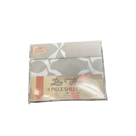 Twin 4-Piece Microfiber Sheet Set With Modern Gray & White Pattern - Picture 2 of 7